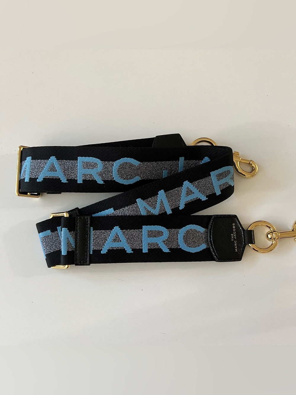 Marc Jacobs Blue Logo Webbing Strap with Gold Hardware